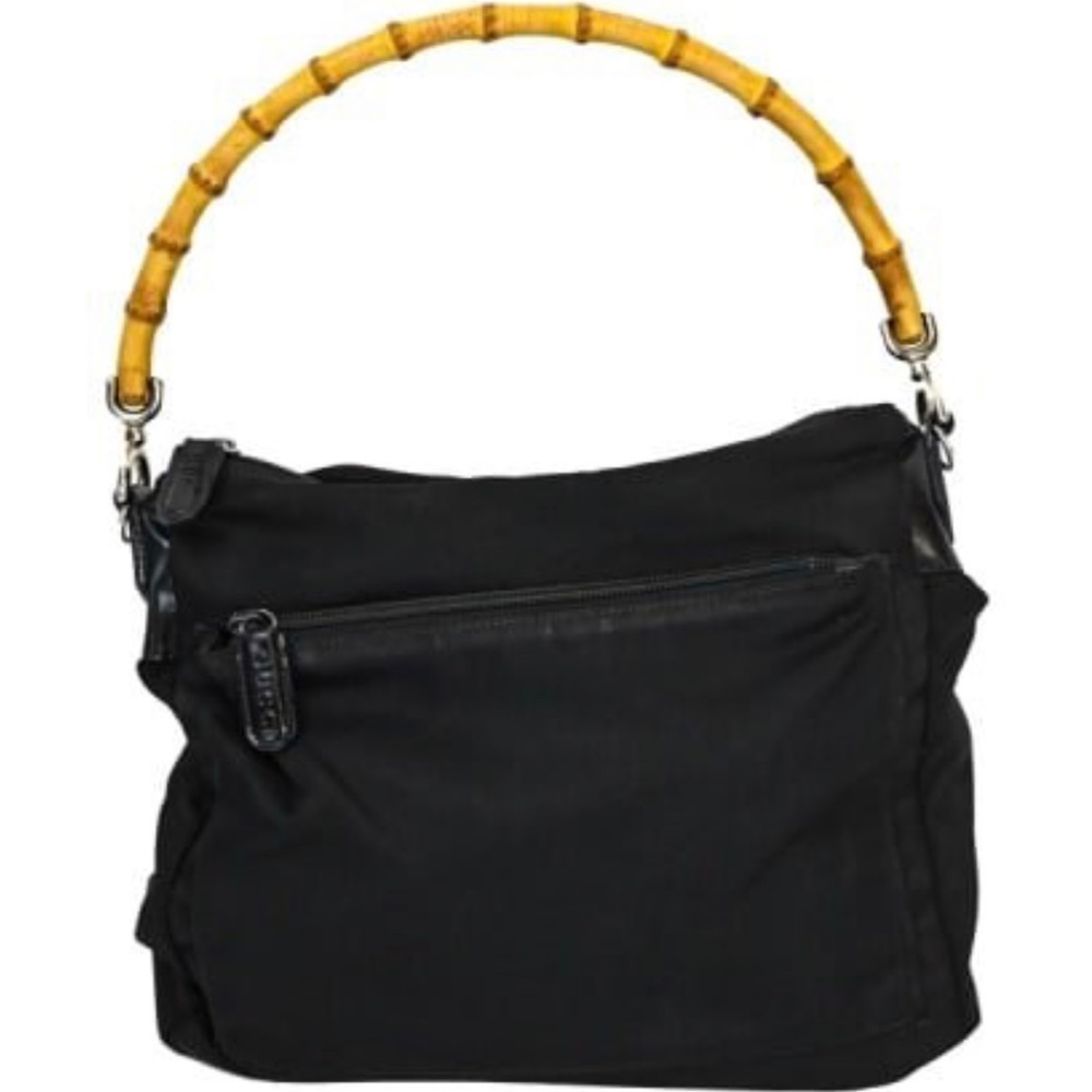 Vintage Gucci Black Bamboo Handle & Nylon Body Handbag